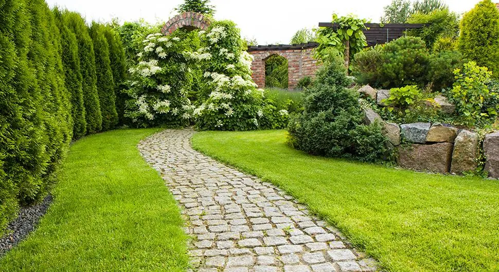 Allée paysagère dans un jardin arboré au Mesnil-le-Roi